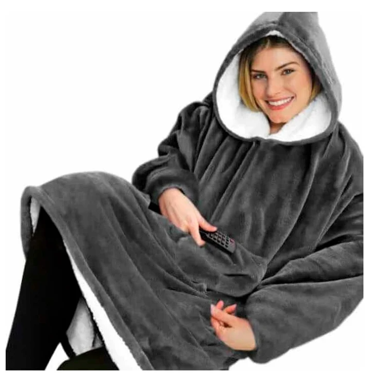 Плед толстовка с рукавами и капюшоном Huggle Hoodie (Серый)