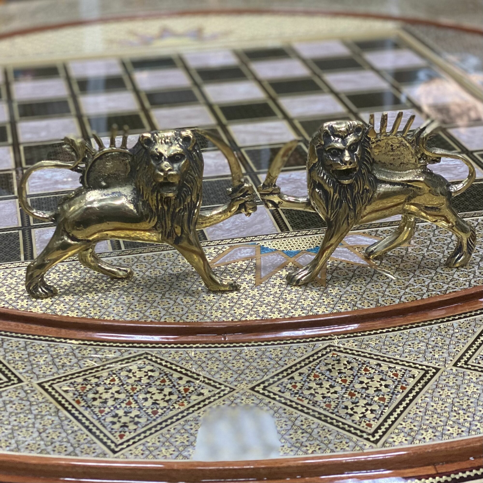 Статуэтка Персидский Базар "Лев и Солнце", ручная работа, золотистая, 14 см x 3 см x 9 см