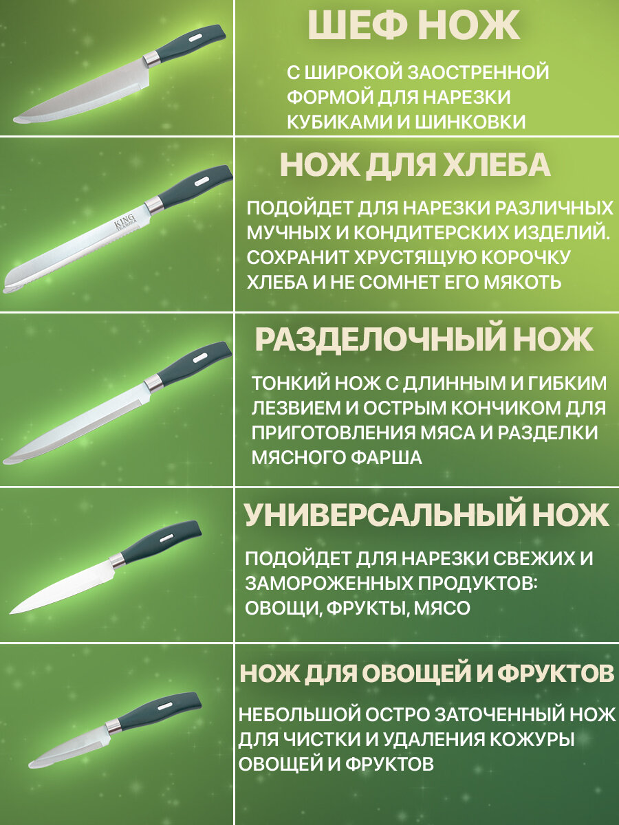 Набор кухонных ножей 5 предметов на подставке , ножи кухонные сталь для кухни , ножницы — фото 1