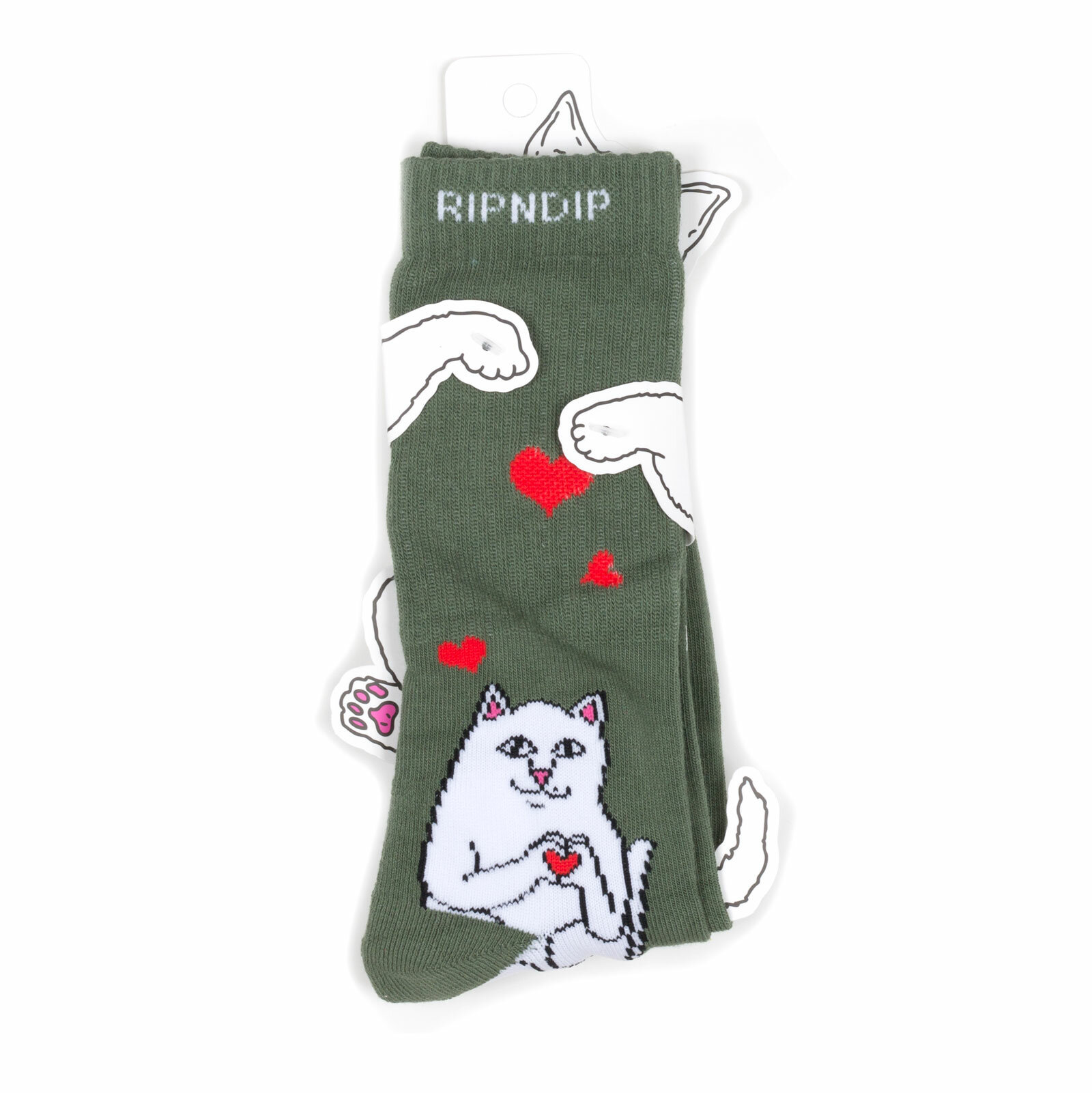 Носки RIPNDIP Носки с котом Nermal Loves - Olive, размер Универсальный, красный, черный, зеленый