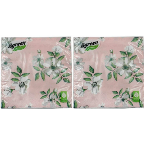 Салфетки Bgreen Жасмин розовый фон, 3 слоя 20 шт 33*33 см, 2 уп