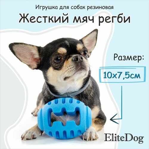 Игрушка для собак резиновая EliteDog "Жёсткий мяч регби", синяя, L, 10х7.5х7.5см