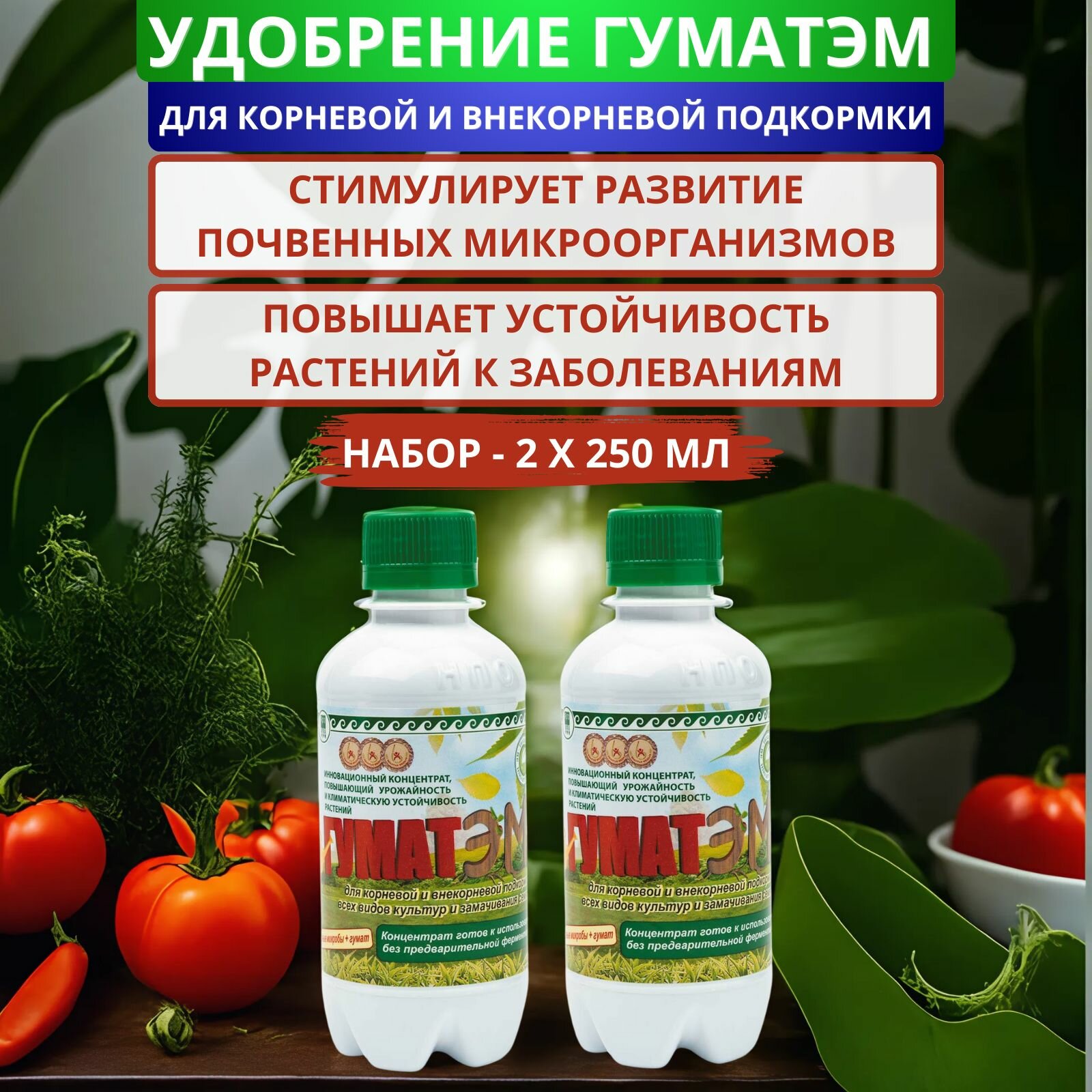Удобрение минеральное гуматэм для корневой и внекорневой подкормки 250 мл - 2 штуки