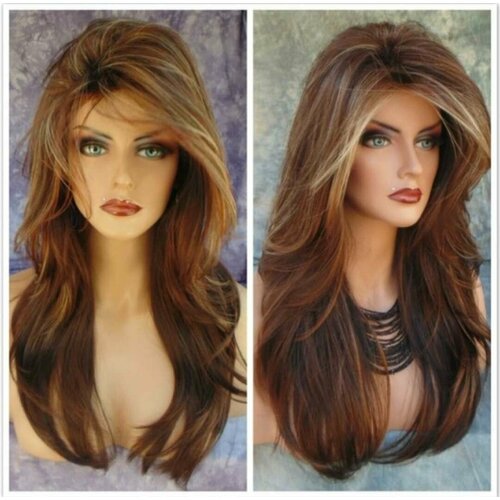 Парик LS brown A68MM, термостойкий, шелковый, с большой волной