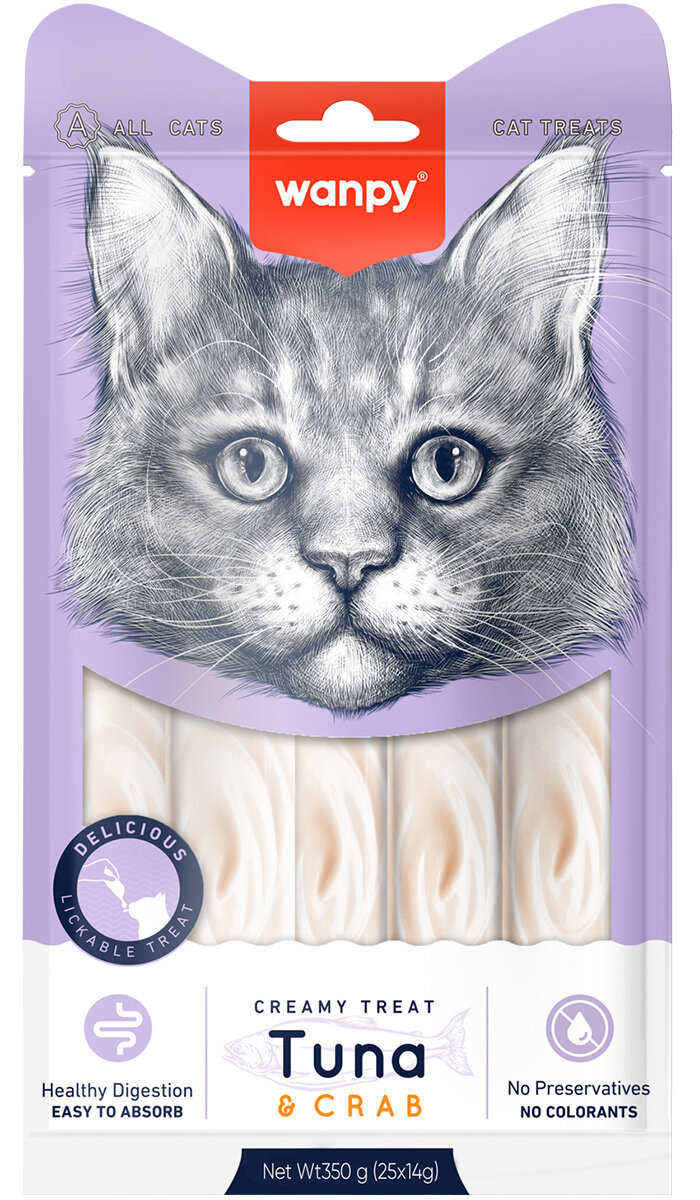 Лакомство WANPY CAT для кошек нежное пюре с тунцом и крабом 350 гр 14 гр х 25 шт