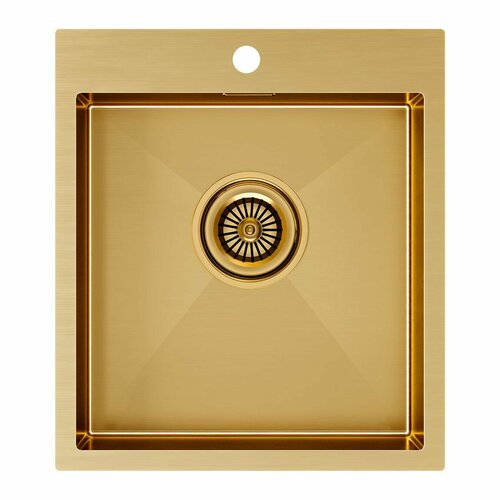 фото Мойка для кухни из нержавеющей стали paulmark kroner 45 450х510 мм, pvd покрытие, отверстие под смеситель, врезная, подстольная и вровень со столешницей, цвет брашированное золото