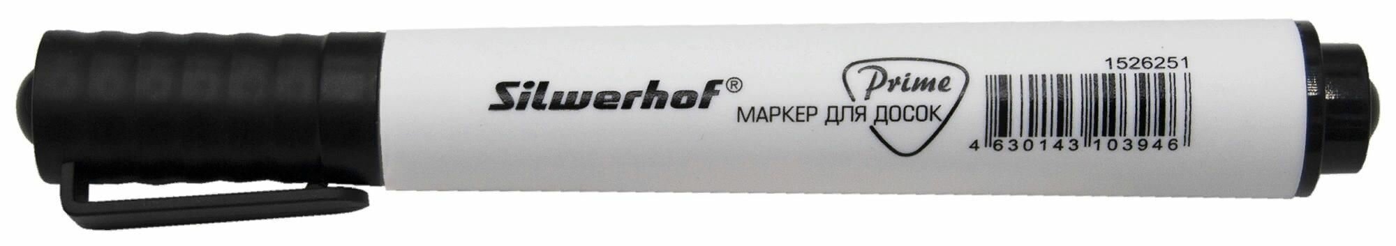 Упаковка маркеров для досок Silwerhof Prime+, скошенный пишущий наконечник, черный 12 шт./кор. - фото №1