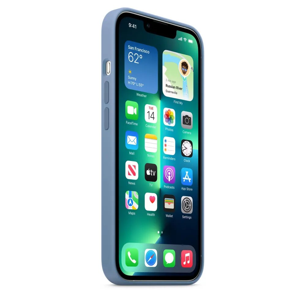 Чехол силиконовый MagSafe для iPhone 13 Pro Blue Fog с анимацией NFC, Silicone case MagSafe для айфон 13 Про - Голубой — фото 1