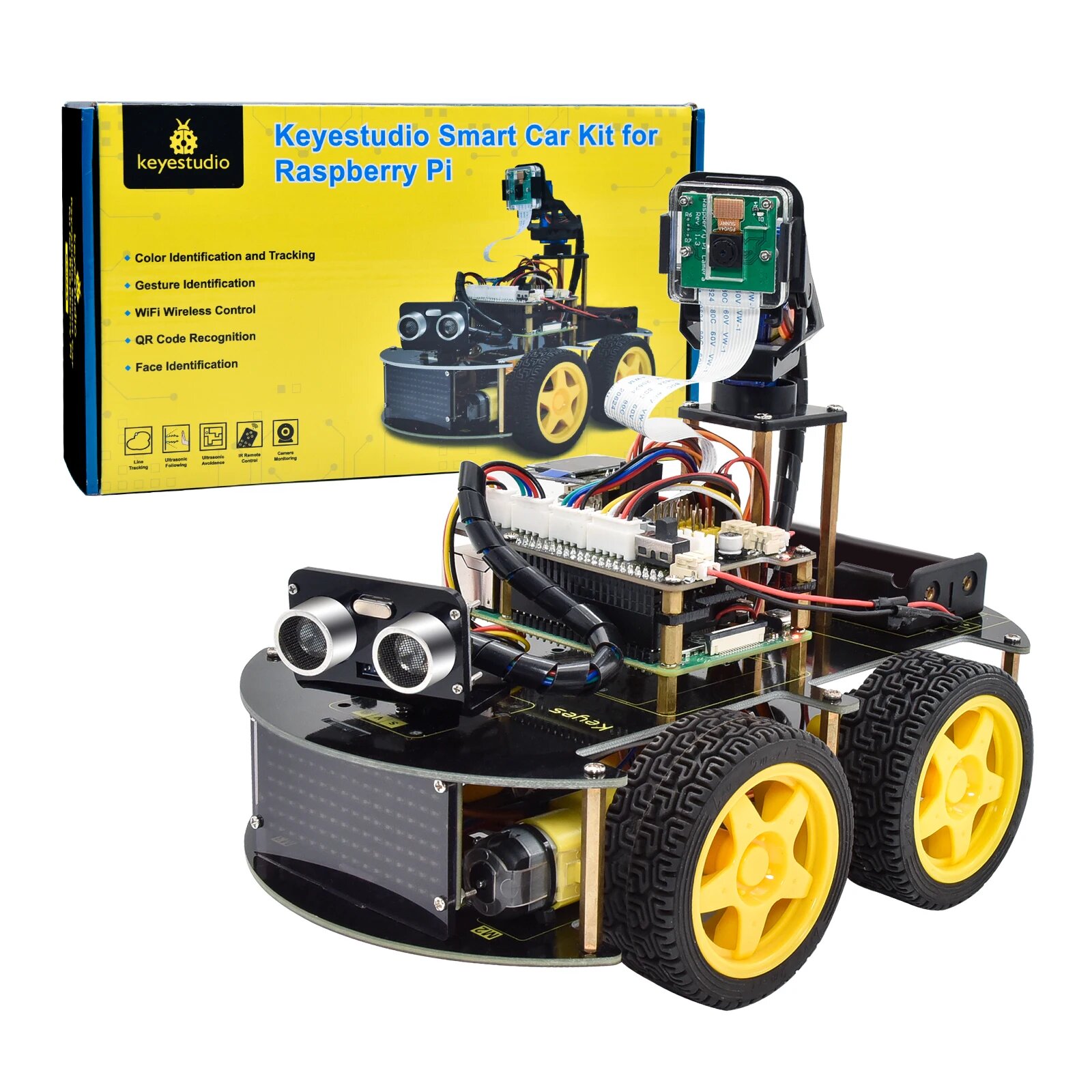 Keyestudio Raspberry Pi 4WD робот-автомобиль, 5 мегапикселей, модуль камеры, программирование питона, набор «сделай сам» для Raspberry Pi 4B — фото 1