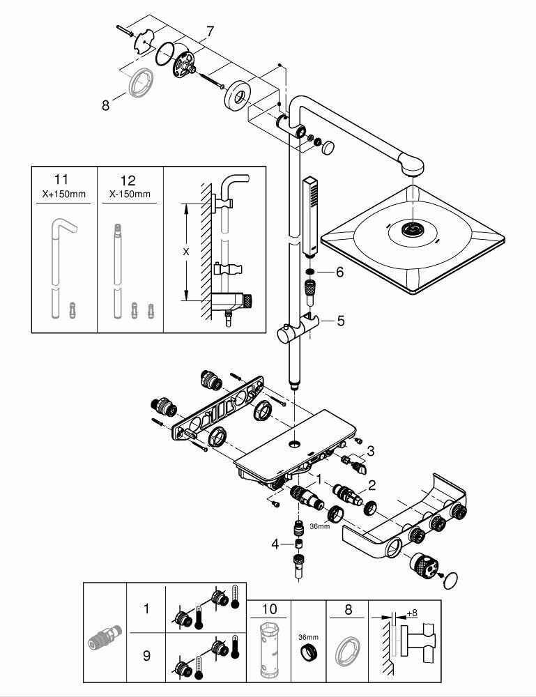 Душевая стойка Grohe Euphoria SmartControl System 310 Cube Duo 26508AL0 с термостатом, темный графит - фото №3