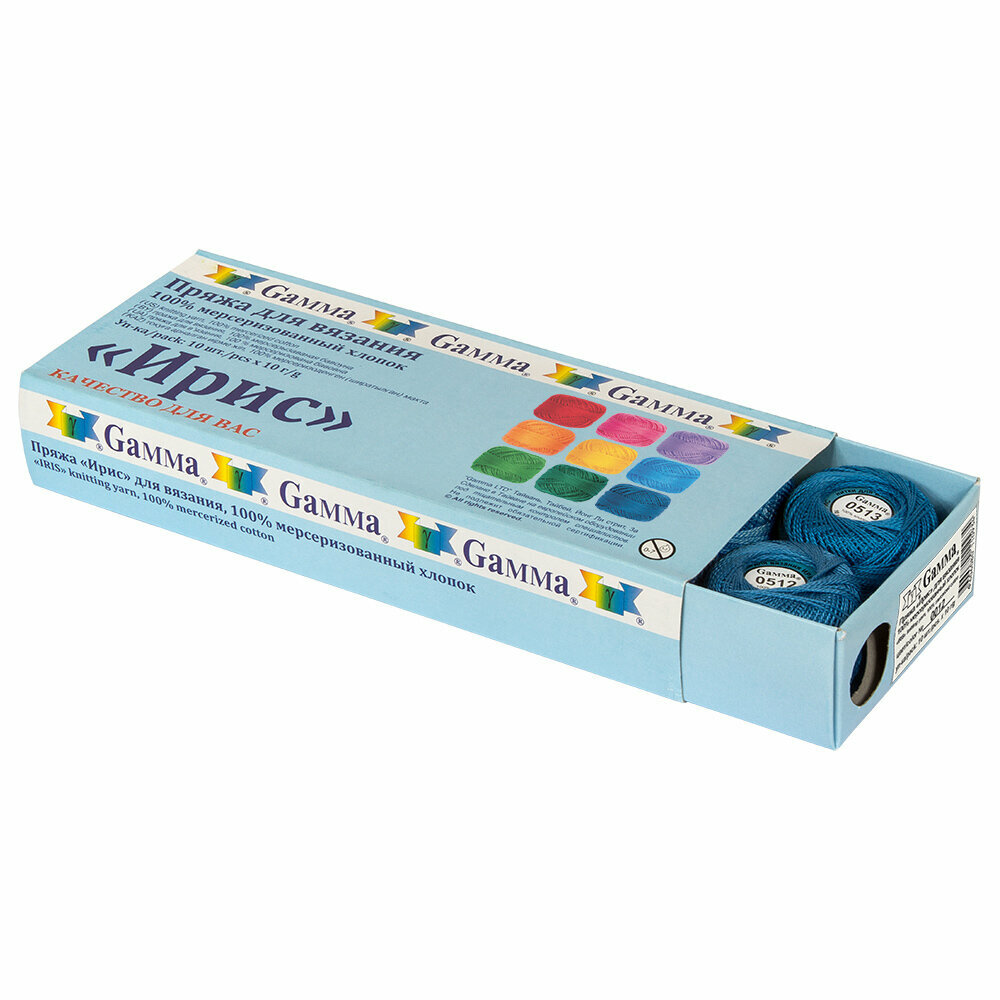 Пряжа "Gamma" Ирис 100% хлопок 10 шт. х 10 г 82 м 3 м №0302 голубой