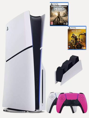 Изображение товара PS5 (ПС5) Игровая приставка Sony PlayStation 5 Slim + 2-й геймпад(розовый) + зарядное + 2 игры Metro+ Mortal Kombat 11