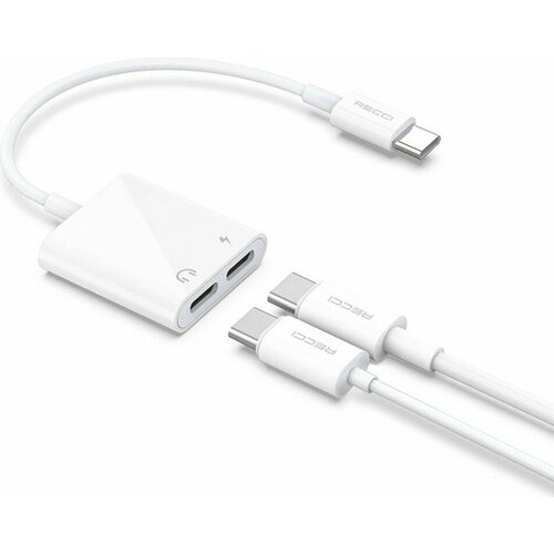 Переходник конвертер 2-in-1, Recci RDS-A09, Type-C(M) to 2*Type-C(F) (PD + Music), Белый