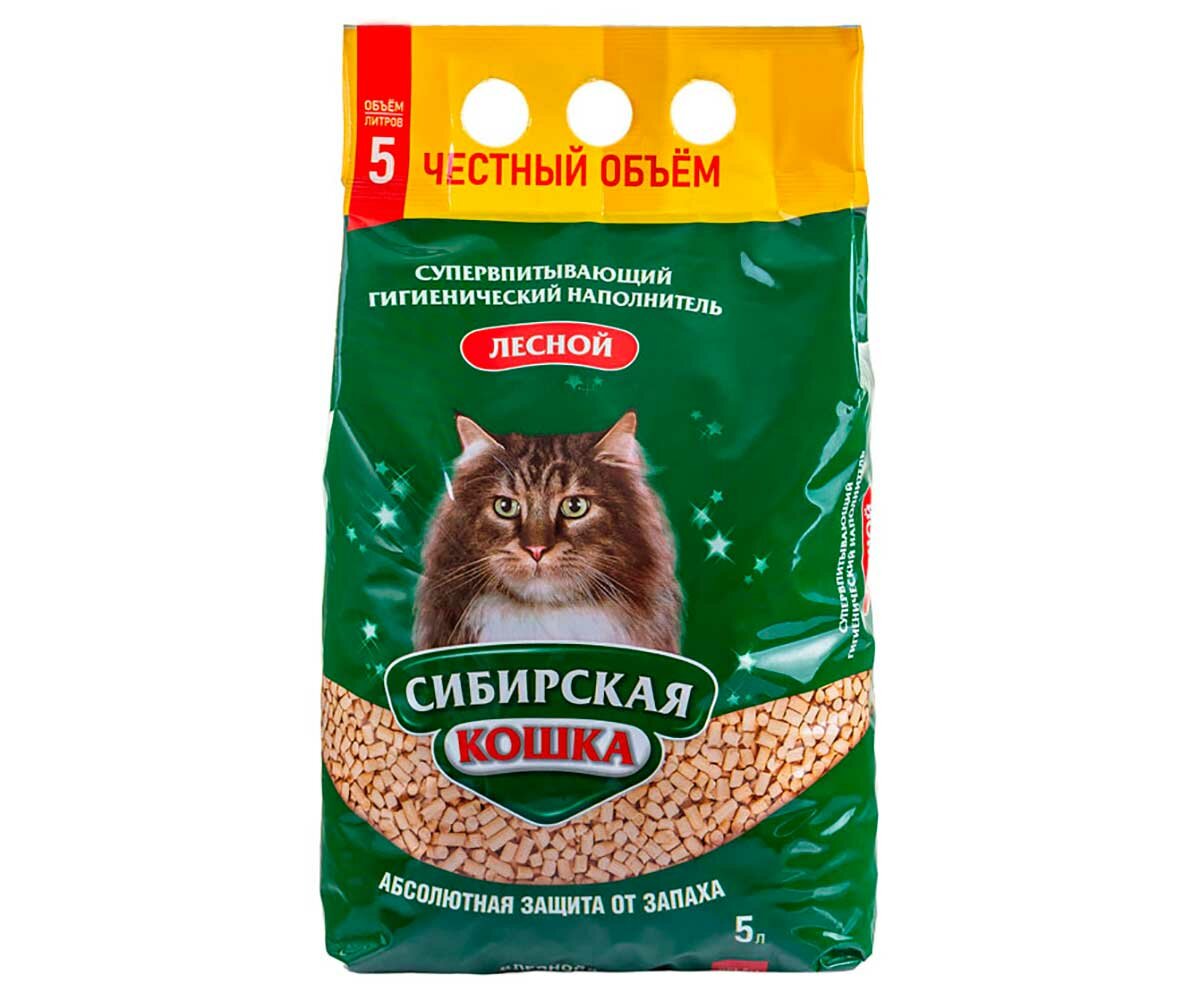 Древесный наполнитель для кошек Сибирская кошка, Лесной 5л.