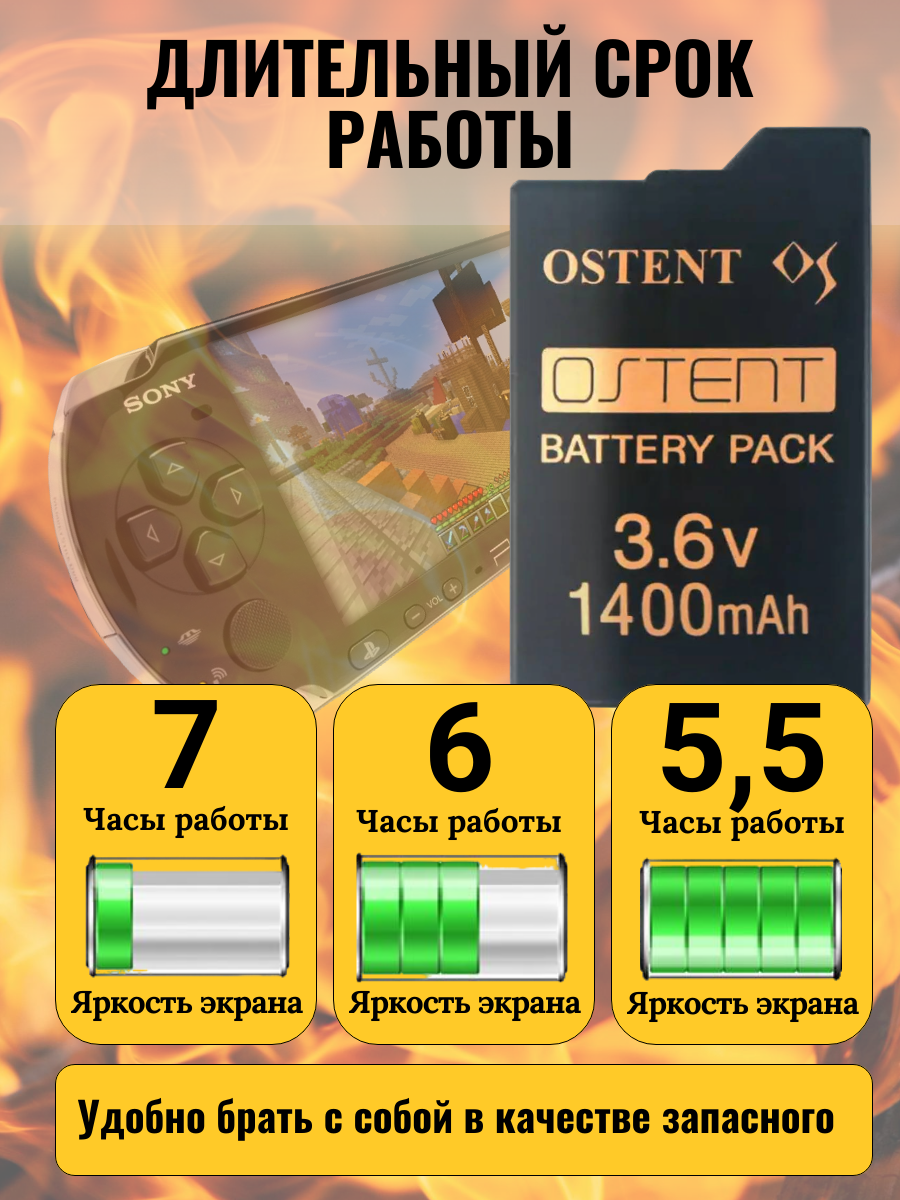 PSP аккумулятор 1400 mAh для SONY PSP — фото 1