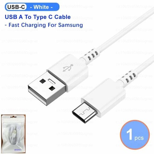 Оригинальный USB-кабель типа C для Samsung Galaxy A11 A12 A13 A14 A20 A22 A30 A31 A32 A51 A03 Note9 S10 Шнур для быстрой зарядки данных White-1PCS 12M 289₽