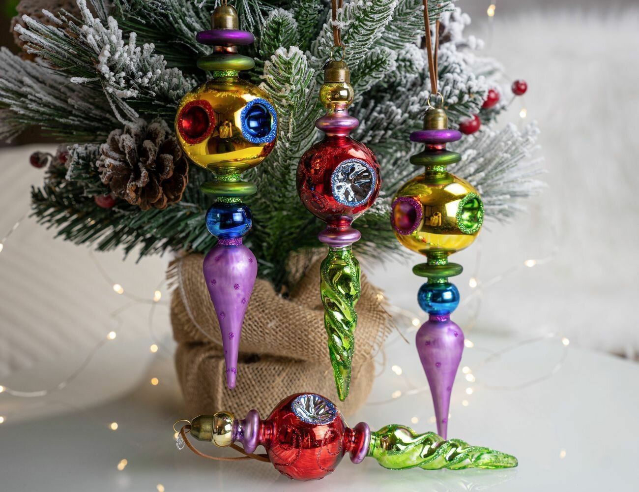Набор ёлочных украшений сосульки 'экитабль', стекло, 20 см, 4 шт, Winter Deco 4060265