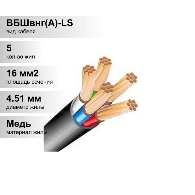 (1 м.) Кабель медный силовой бронированный ВБШвнг(А)-LS 5х16-1 (мн) ГОСТ. Кабель медный силовой ЭМ-Кабель.