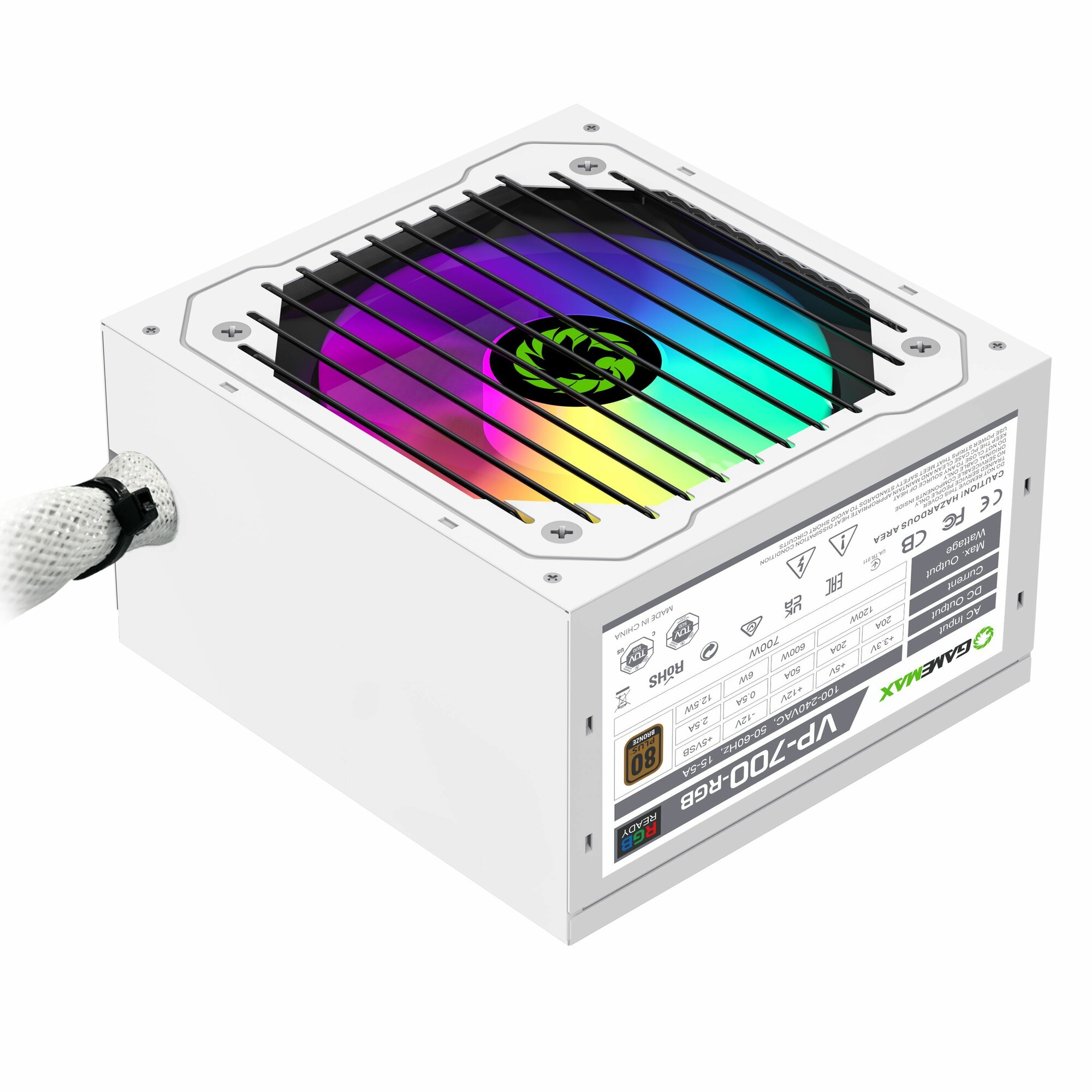 Блок питания для ПК 700W Белый 80+ Bronze GameMax VP-700-RGB-White 120мм 20+4pin 4+4pin(CPU) 2*6+2pin(PCI-E) 5*SATA 3*MOLEX — фото 1