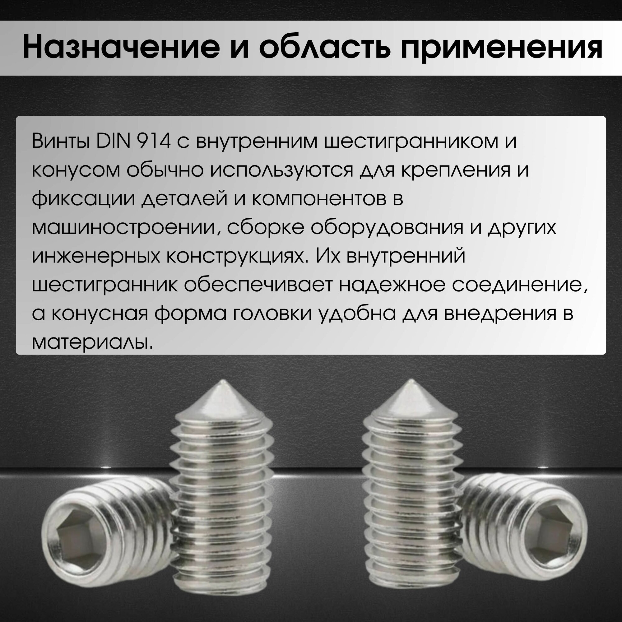 Винт установочный DIN 914 размер М5х5 (ISO 4027) внутренний шестигранник, острый конец, нержавеющая сталь А2, 5 штук — фото 1