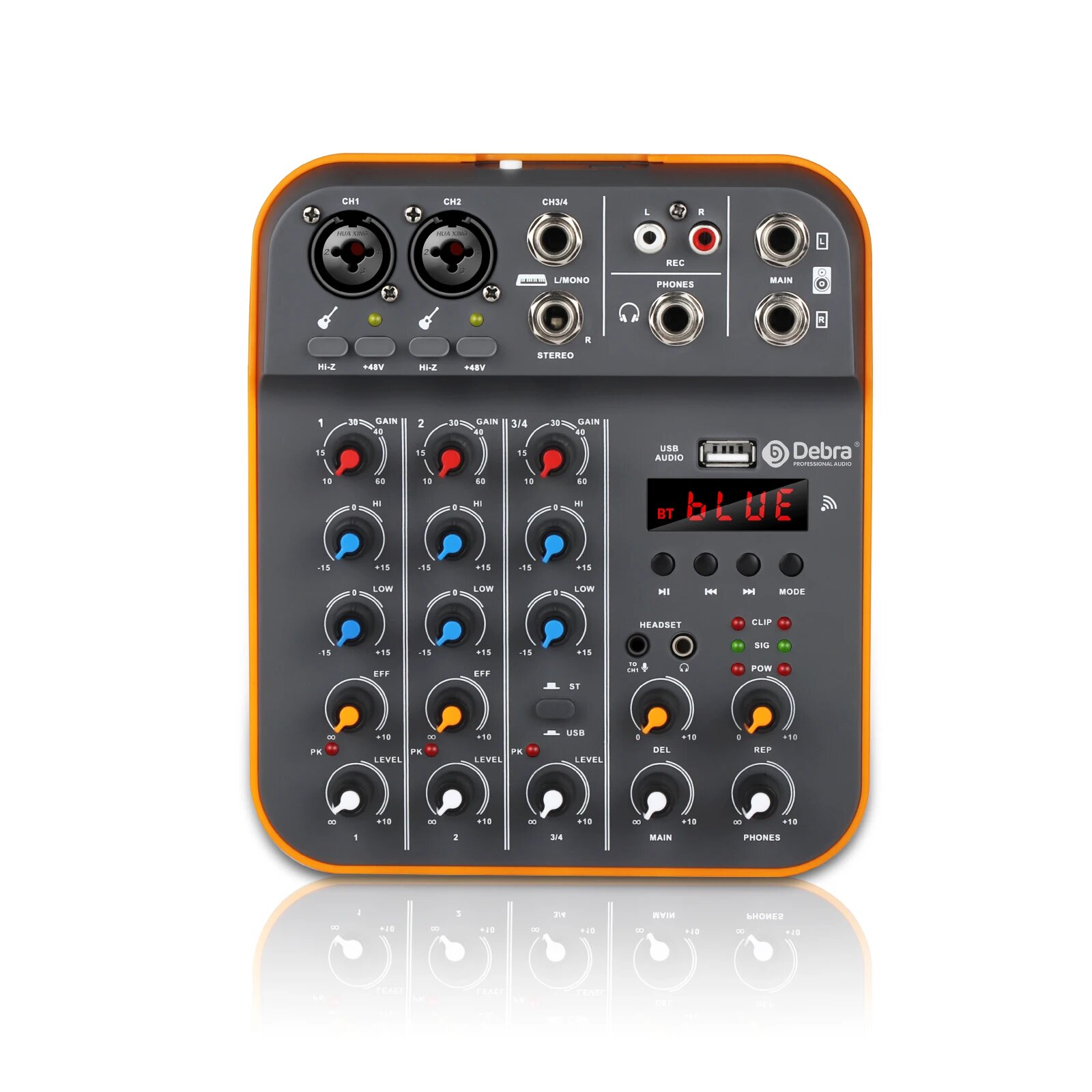 Debra D4M 4-канальный аудиотюнер, DJ-консоль с Bluetooth 5.0, звуковая карта USB с фантомным питанием 48 В для компьютерной записи, караоке, D4M