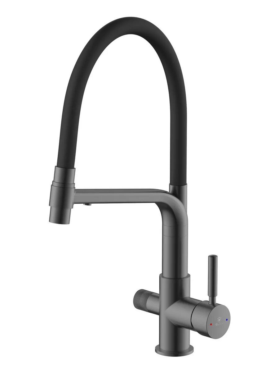 Смеситель для кухни Diadonna, латунь, поворотный излив, длина шланга 45 см, чёрный — фото 1