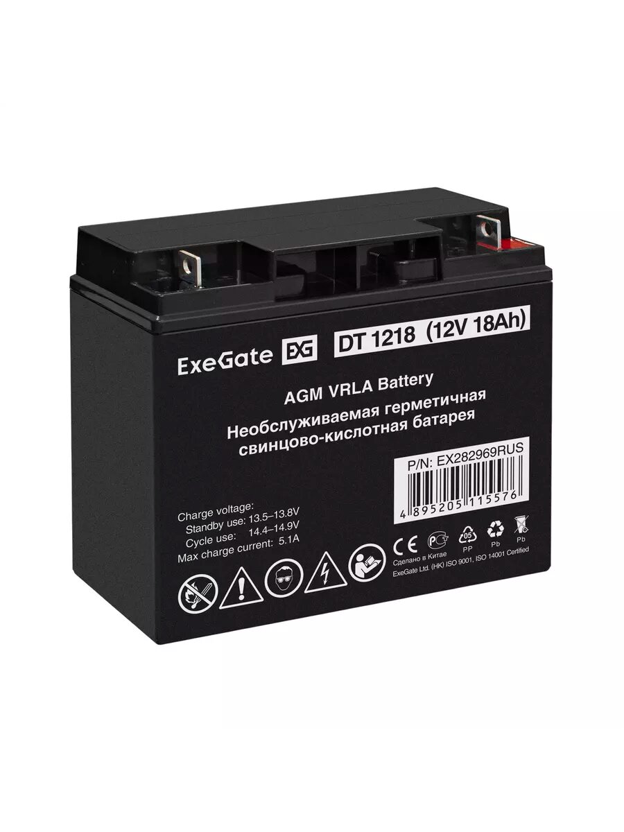 Аккумуляторная батарея ExeGate DT 1218 (12V 18Ah, клеммы F3 (болт М5 с гайкой)) EX282969RUS