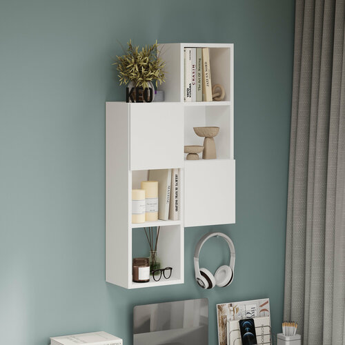 Полка навесная белая с открытыми и закрытыми полками Кео 98 x 50 x 20 см ПЛК-416 3611₽