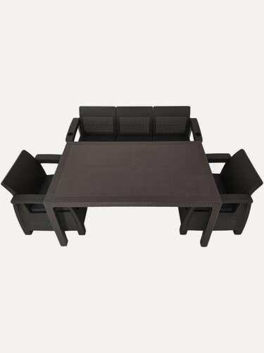 Изображение товара Садовая мебель. Комплект HomlyGreen 3+1+1+обеденный стол 153х79, с комплектом черных подушек