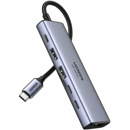 Хаб (разветвитель) Ugreen CM511 USB-C - HDMI+2хUSB-A 3.2+2хUSB 3.2 C+PD, 4Kх60Гц, серый (35999)
