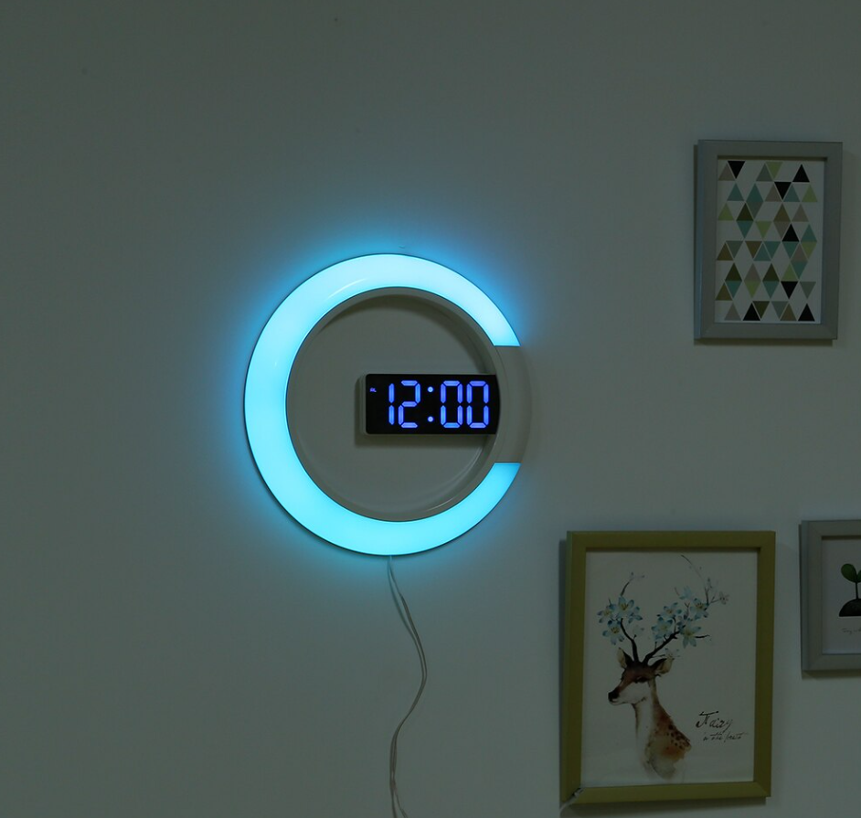 Многофункциональные настенные RGB часы / Часы с термометром, будильником и пультом управления — фото 1