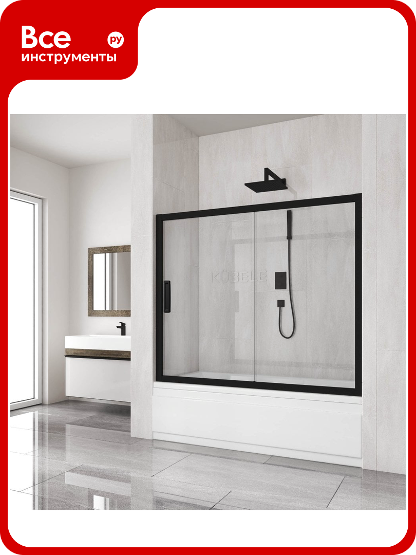 Шторка на ванну GuteWetter gwmpkb019p2 140x150 см профиль черный матовый стекло бесцветное закаленное 6 мм 4698031943616