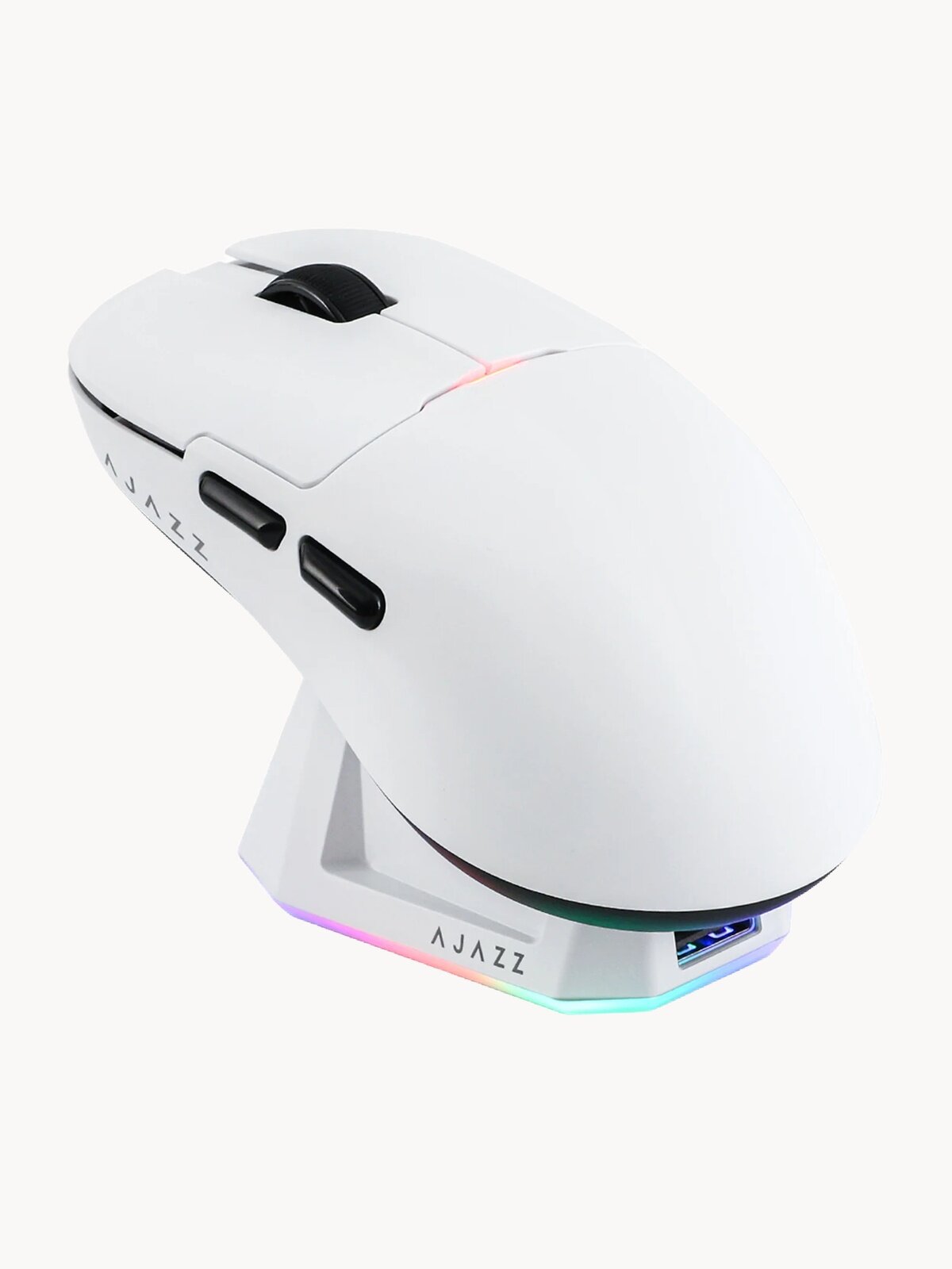 Игровая беспроводная мышь AJAZZ AJ159P MC, белая, док-станция, PAW3311, 3 режима подключения, 400 мАч