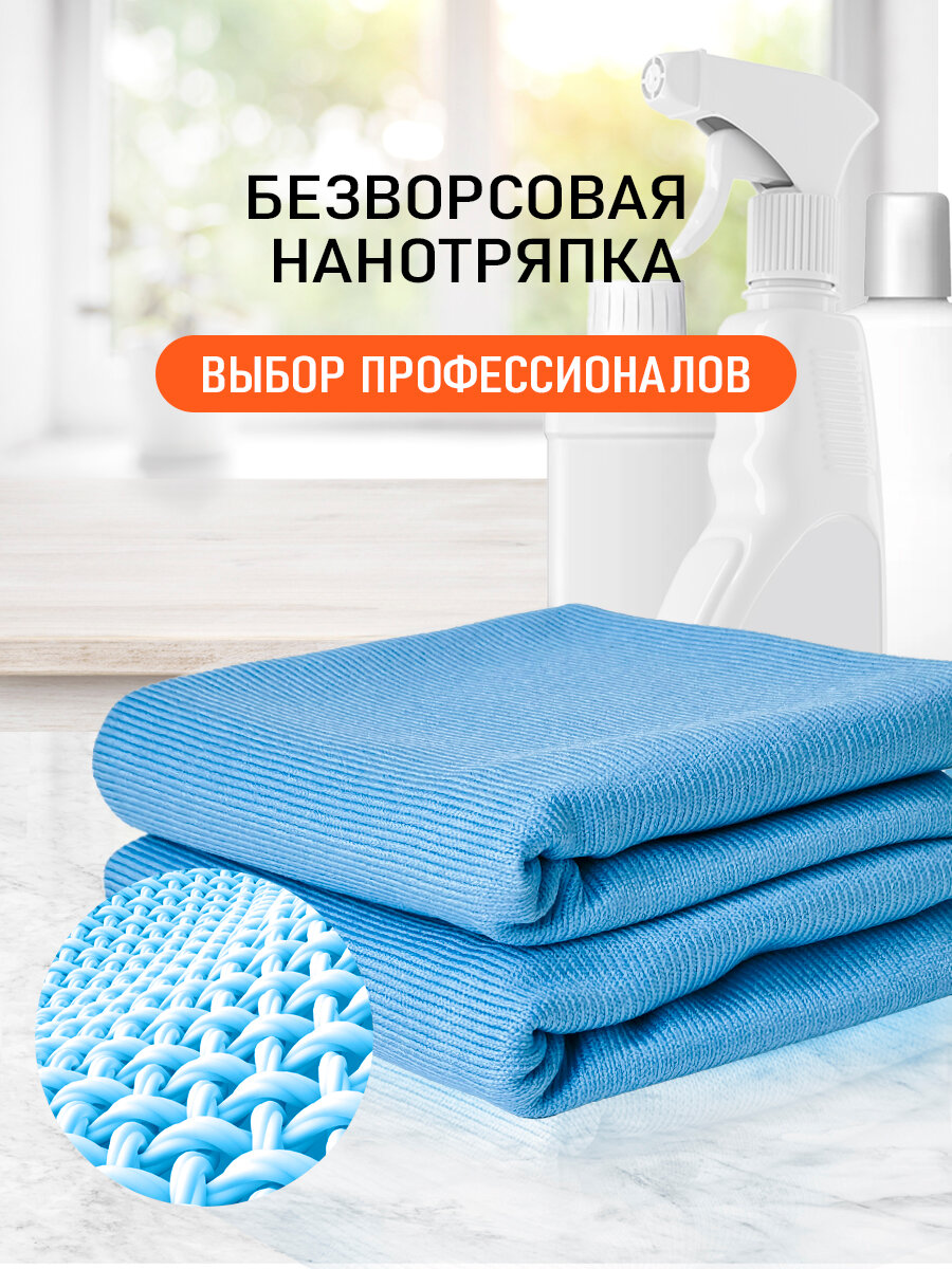 Салфетки для стекол и зеркал без разводов 40х40см 2 шт, лазурного цвета — фото 1