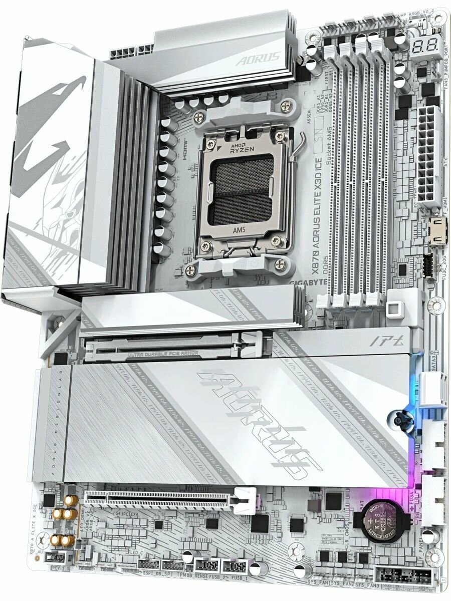 Материнская плата AM5 X870 GIGABYTE X870 AORUS ELITE X3D ICE ATX DDR5 для процессоров AMD — фото 1