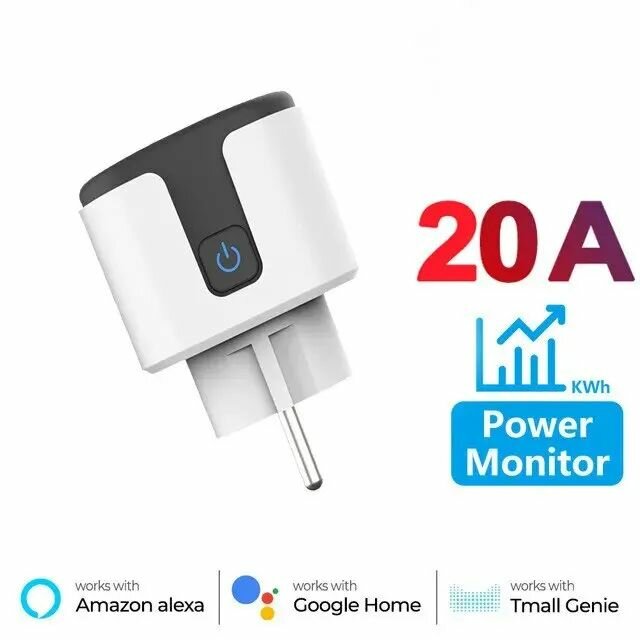 Умная розетка, беспроводная Wi-Fi, 20A голосовое управление Алиса. Умный дом штекер, подключение серо-белая