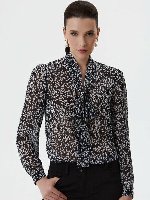 Блуза  Арт-Деко, размер 50, белый, черный