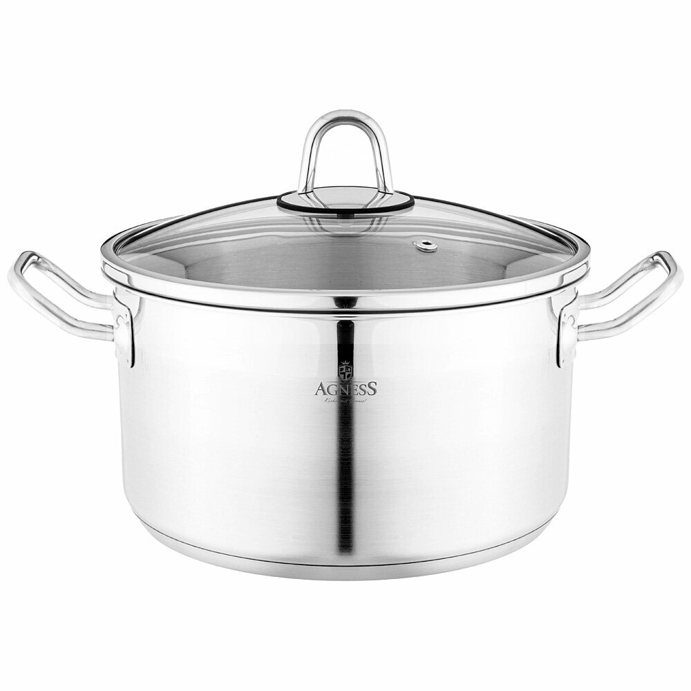 Кастрюля agness 22x12 см 42 л высококачественная нерж сталь 18/10 со стекл. крышкой KSG-916-453