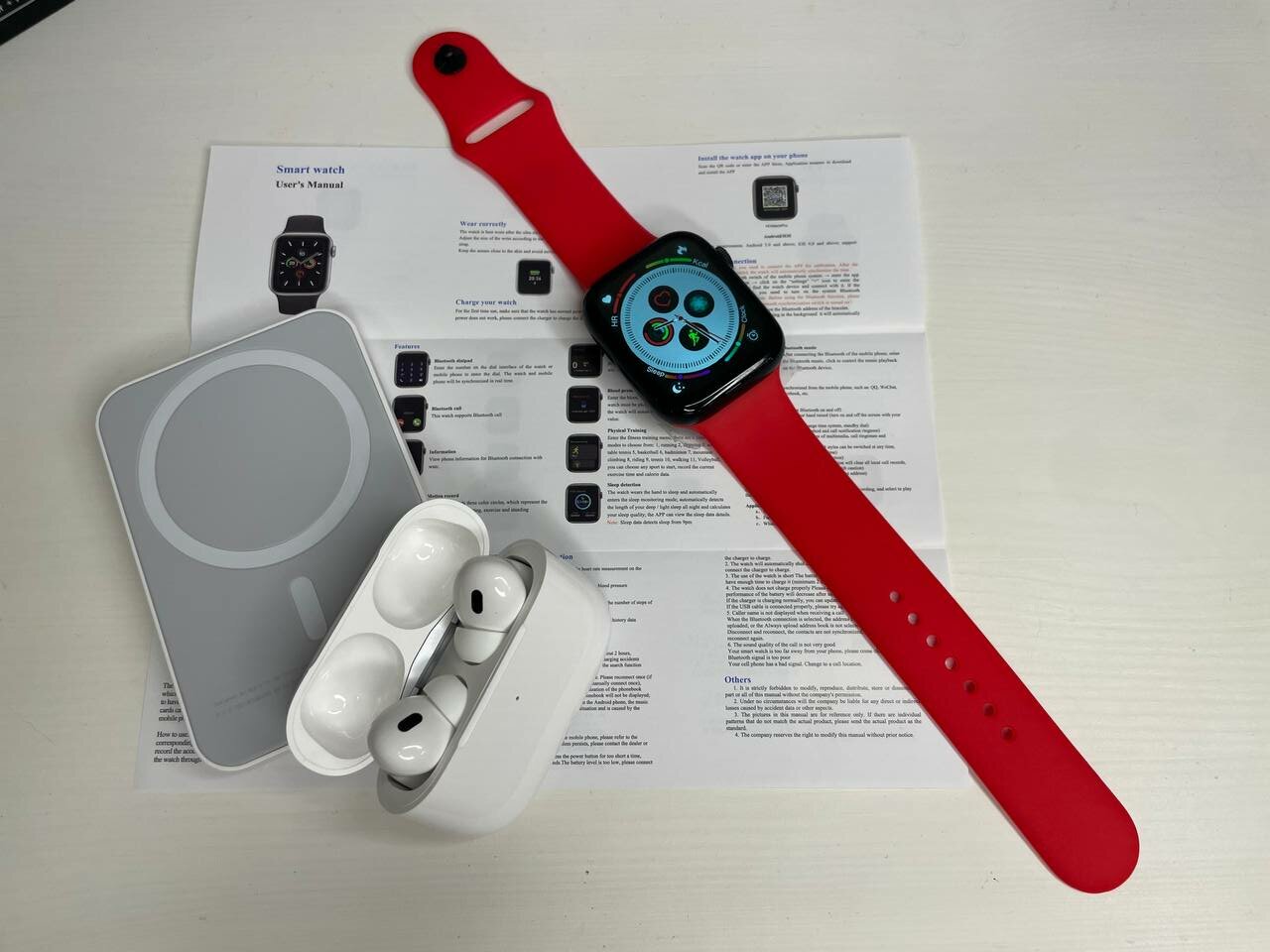 Наборарт часы watch 8 + беспроводные наушники APods Pro + внешний аккумулятор MagSafe| Совместим с iOS и Android