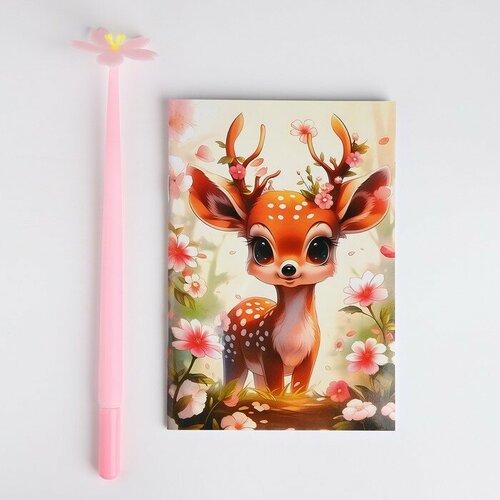Подарочный набор для девочки «Добрый оленёнок», сумка, ручка, блокнот (комплект из 7 шт)