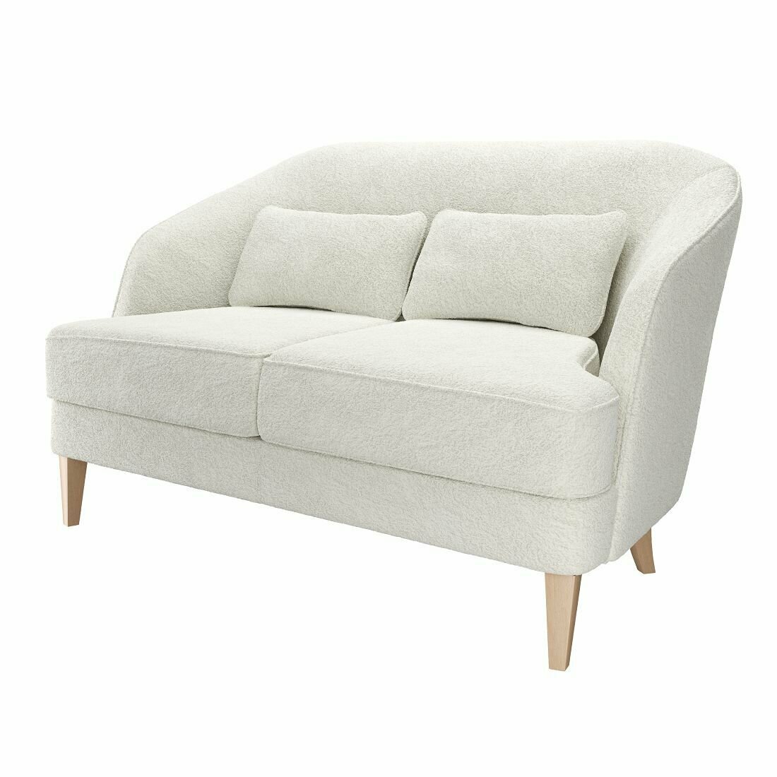 фото Диван RUTA прямой нераскладной двухместный для кухни, прихожей, в гостиную, комнату, детскую, студию, кабинет, искусственный мех овечка белый молочный 1400х700х850