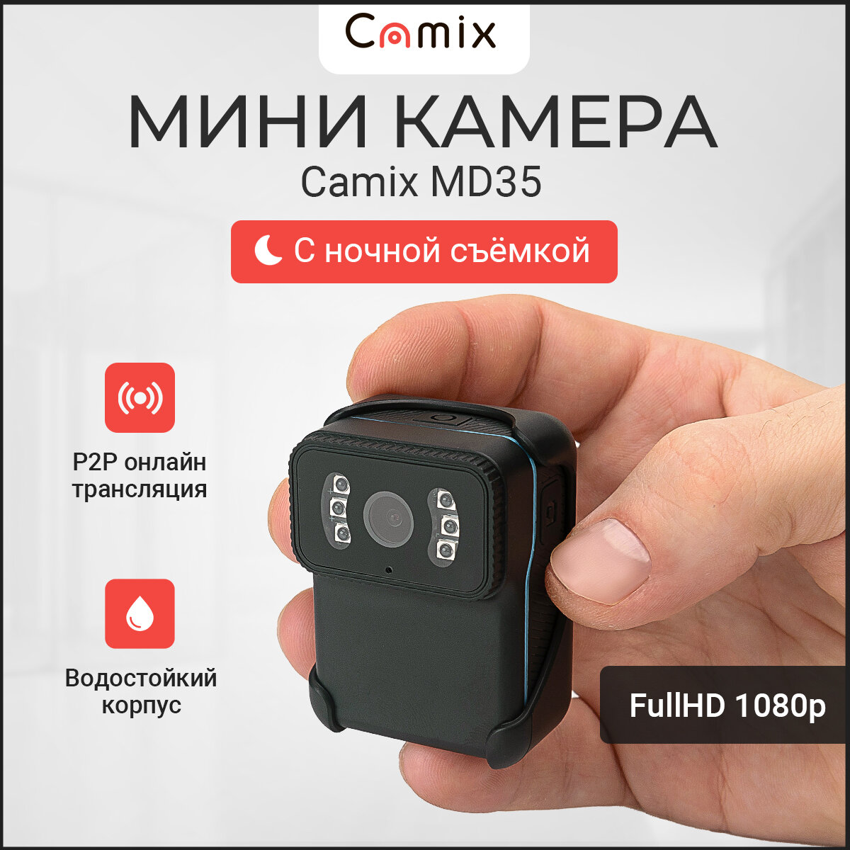 Видеокамера Camix MD35 водостойкая маленькая мини экшн камера с онлайн-трансляцией ночной съёмкой и фотоаппаратом