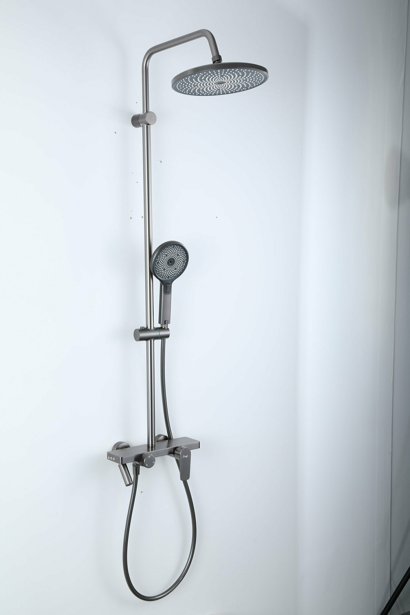 Душевая стойка с тропическим душем Frap F24201-9 алюминий, оружейная сталь