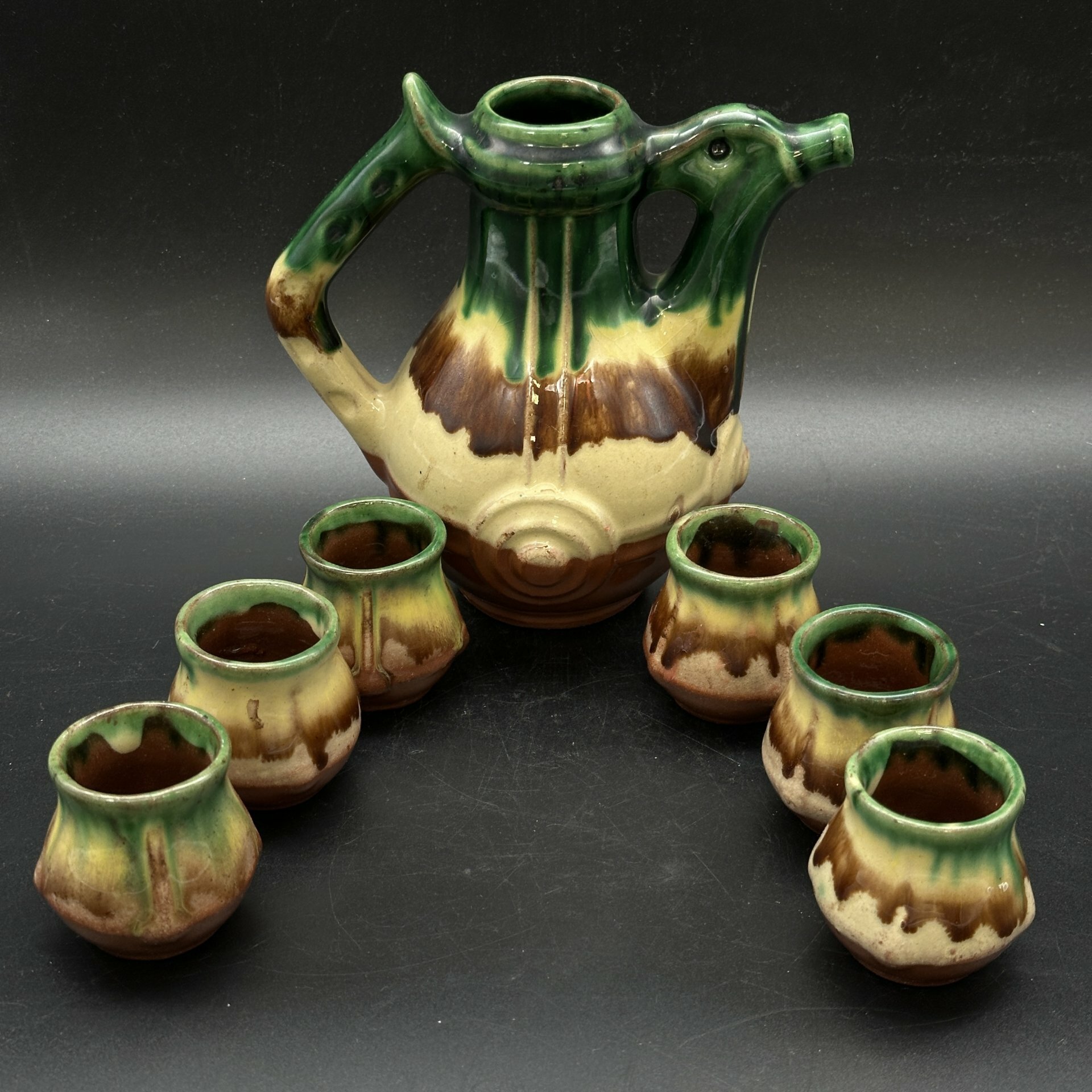 фото Набор для крепких напитков (штоф и стопки на 6 персон), керамика, поливы, кракелюр