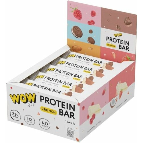 фото Батончики протеиновые, wow bar, protein bar crunch, 40 г, сливочное печенье prime kraft
