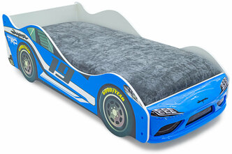 Детская кровать машина Супра синяя с подъемным механизмом,ящиком и подсветкой фар