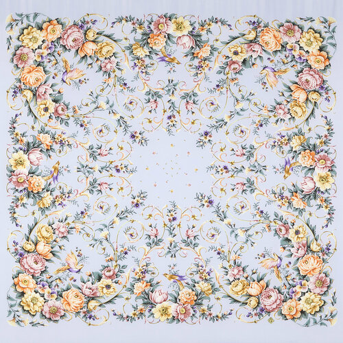 фото Платок павловопосадская платочная мануфактура,130х130 см, голубой