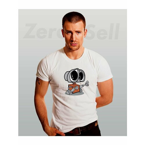 фото Футболка футболка парная хлопковая унисекс валли робот, размер m, белый zerosell