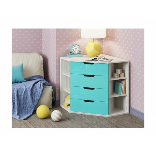 Юниор-15 МДФ Угловой комод Крафт белый Бирюза металлик 12751₽