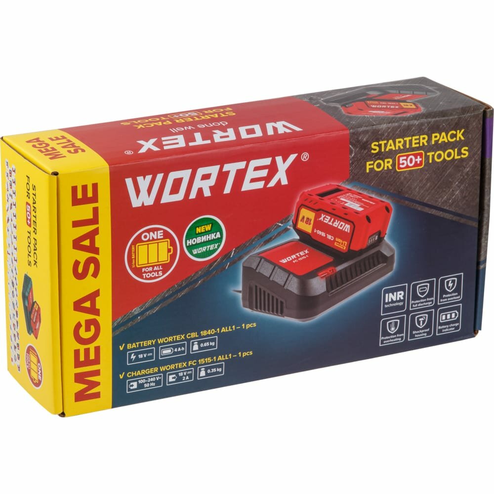 Набор аккумулятор Wortex 4 А*ч и зарядное устройство 1х2 А ALL1 (1329412)